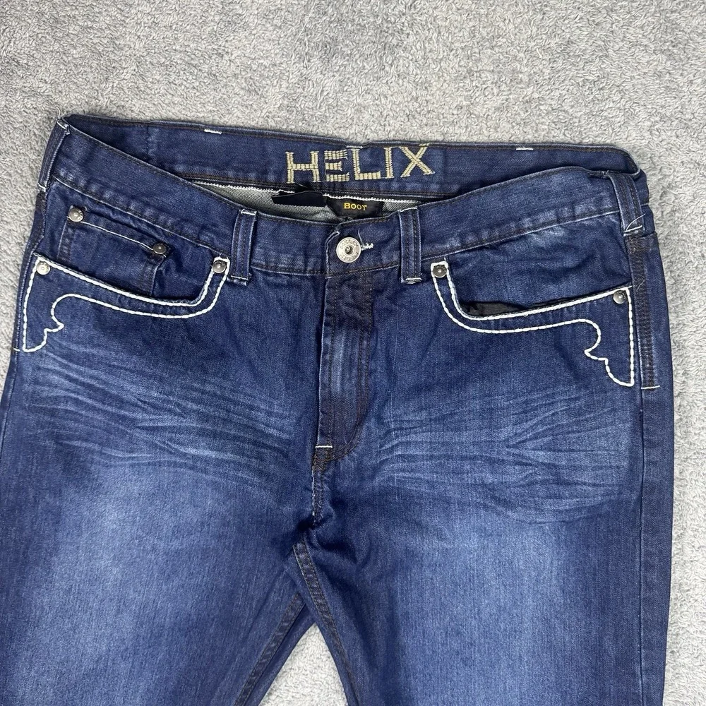 Helix Jeans Mens 38x30 Bootcut Embroidered Flames Cross Y2K Grunge Baggy